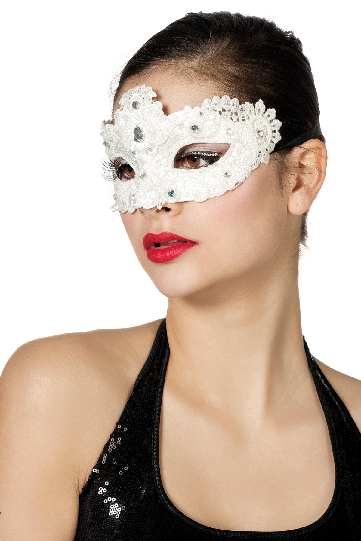 Venetiaans masker wit met steentje - Willaert, verkleedkledij, carnavalkledij, carnavaloutfit, feestkledij, masker, bal masqu, mysterieus, nieuwjaar, gemaskerd bal, Venetiaans masker